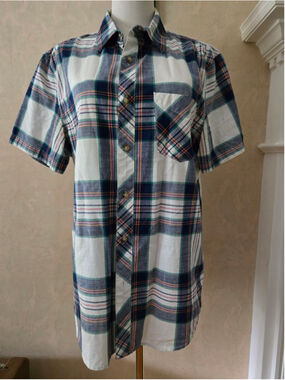Men's 1901 Casual Button Down Shirt Size M White Blue Plaid